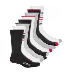 MEN'S Club Room Crew Striped Socks 8-Pack Pairs Red/Black/Gray 10-13. NWT $40.